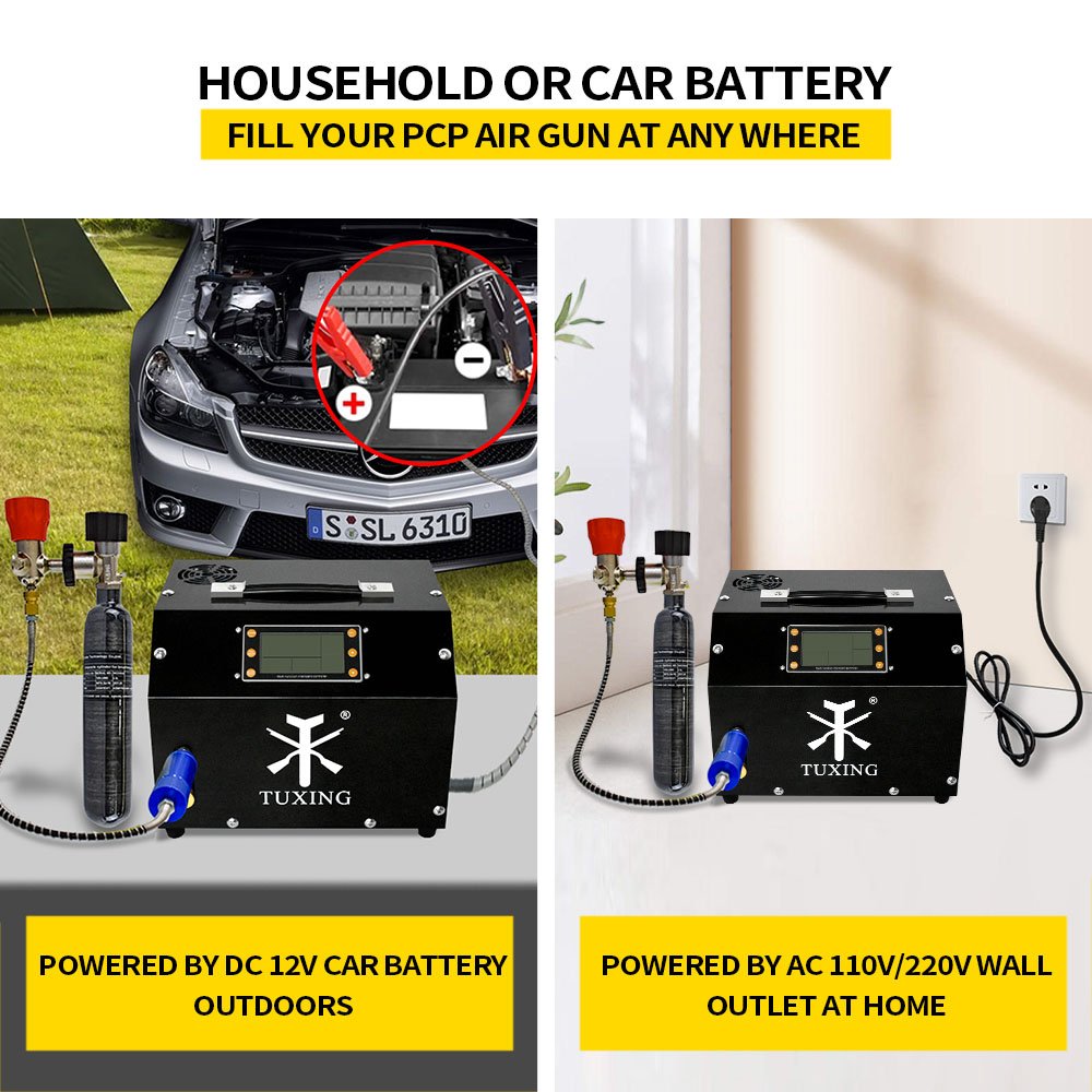 TUXING Low Price 4500psi 300bar 220V Electric Intelligence Auto Shut-off LCD Display Control Screen Pump 12V PCP Air Compressor