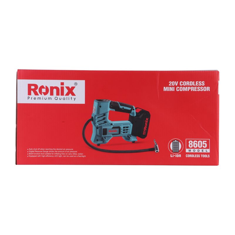 Ronix Cordless Mini Compressor 20v Ronix 8605 Model Portable Li-ion Battery Cordless Oil-free Quiet Air Compressor