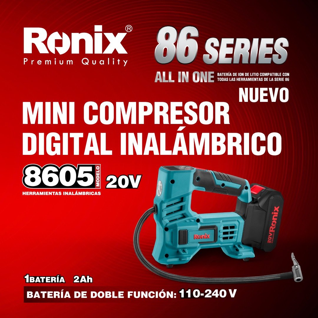 Ronix Cordless Mini Compressor 20v Ronix 8605 Model Portable Li-ion Battery Cordless Oil-free Quiet Air Compressor