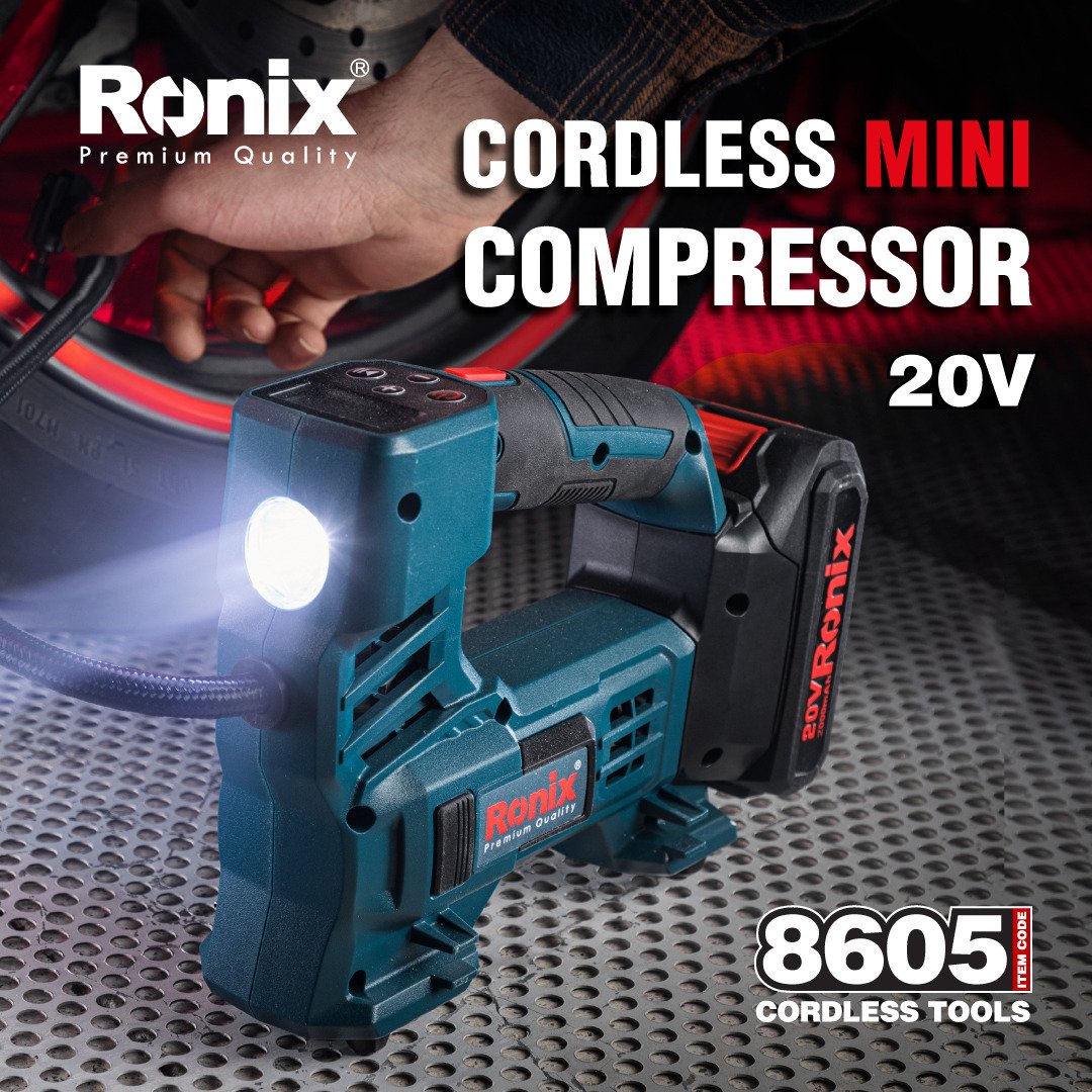 Ronix Cordless Mini Compressor 20v Ronix 8605 Model Portable Li-ion Battery Cordless Oil-free Quiet Air Compressor