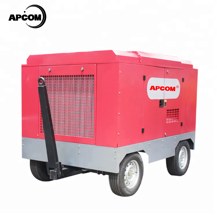 Portable Diesel Powered Engine Mining Compressor APCOM 185 CFM Screw air Compressors 10bar 185cfm Aircompressor for Drilling Rig