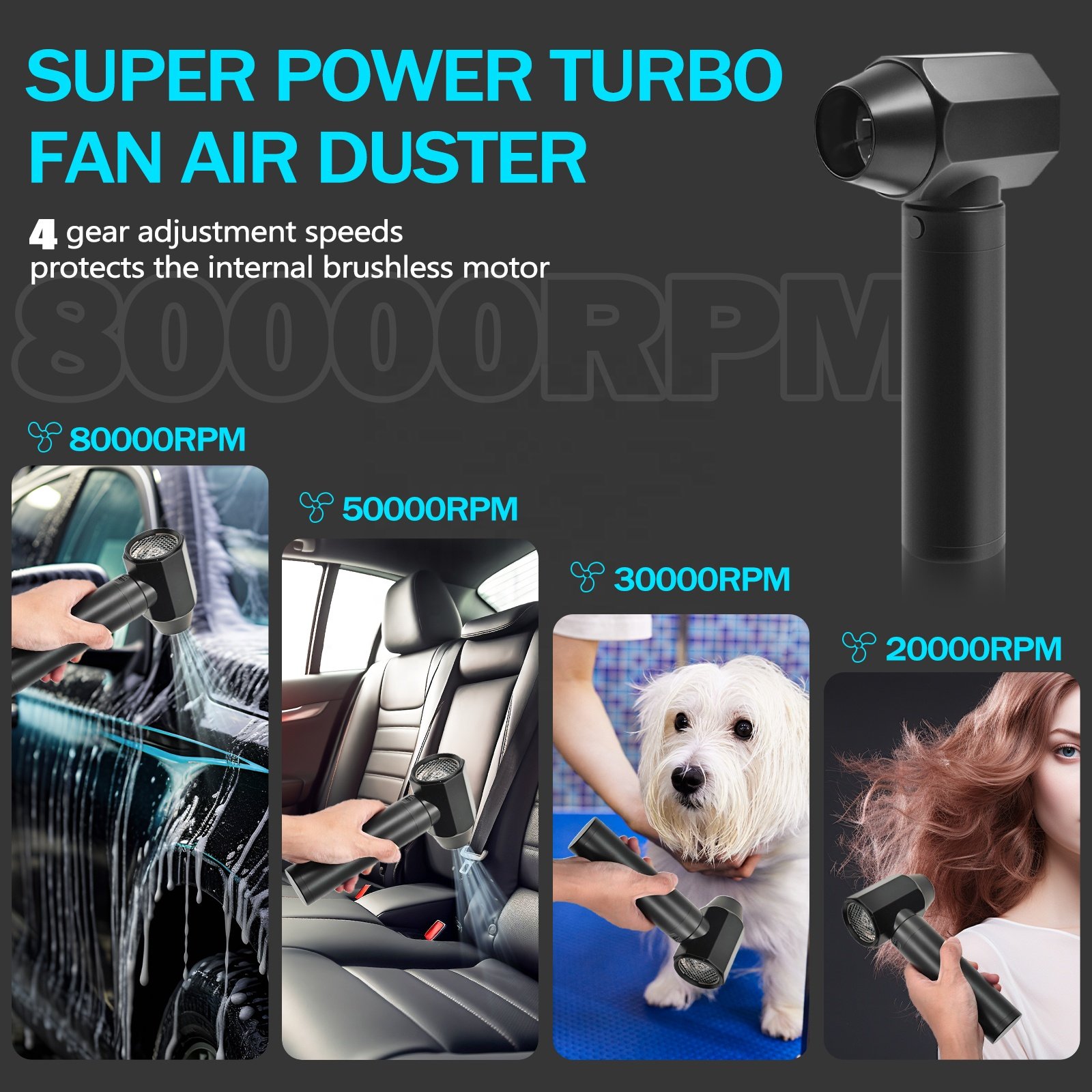 Mini Compressed Air Duster Portable Hand Held Fan Electric Small Blower Mini Jet Turbo Fan for Clean