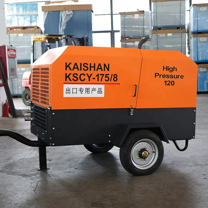 8bar Silent Screw Air Compressor 185CFM Portable with Diesel Gas Lubricated Featuring PLC Tank Motor Dryer-Used Configuration