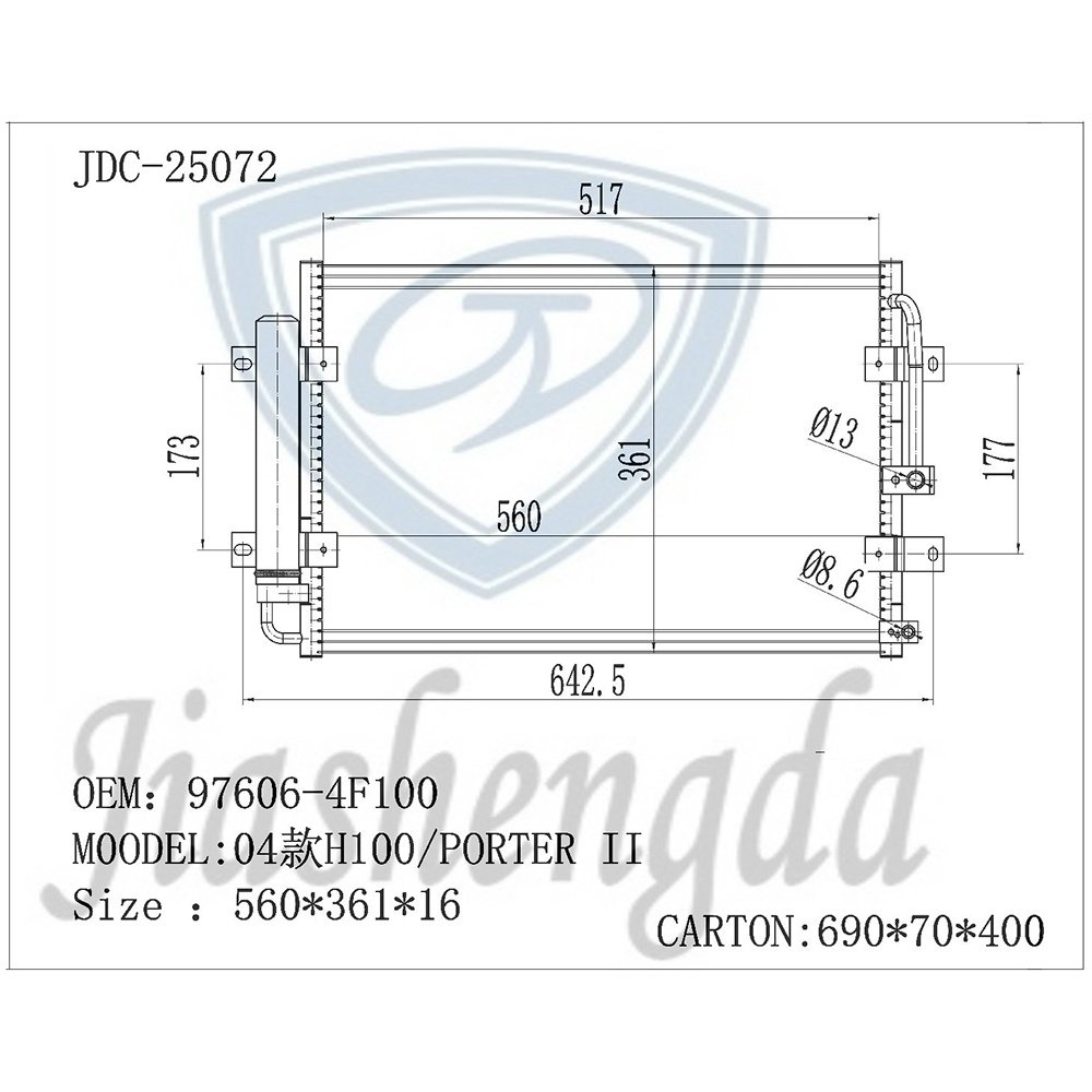 JD 25072 Auto Parts Condenser for H100 Hyundai PORTER II 2004 Condenser 97606-4F100 Small Ac Condenser