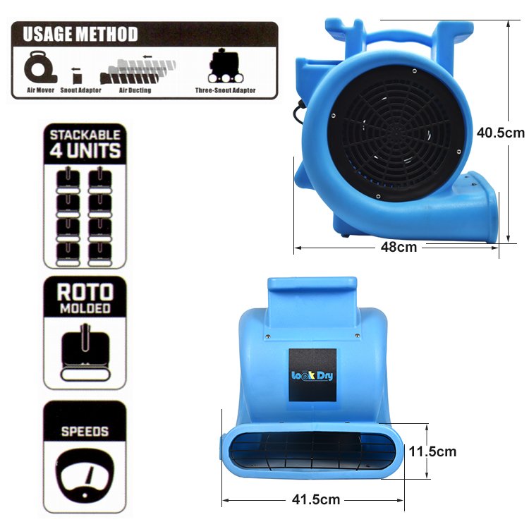 1/3HP Stackable Blower Carpet Dryer Mid Air Mover for Janitorial Cleaning Water Damage Restoration Floor Blower Fan