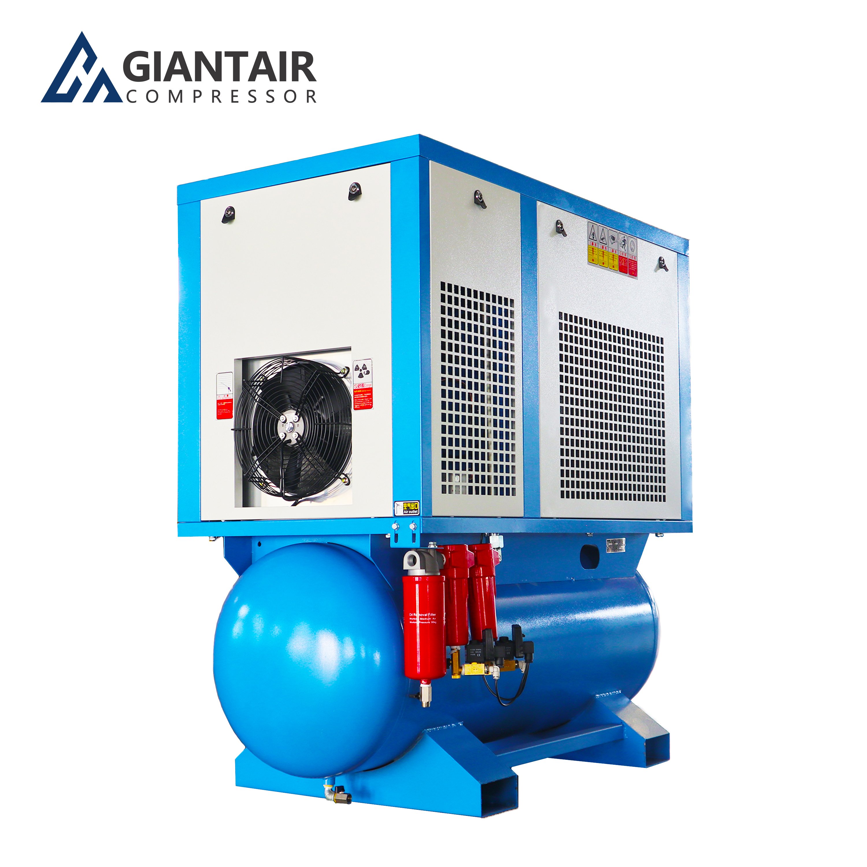 GiantAir 4kw 5.5kw 7.5kw 11kw 15kw Industrial Silent Electrical Rotary Screw Air Compressor with Dryer and Tank