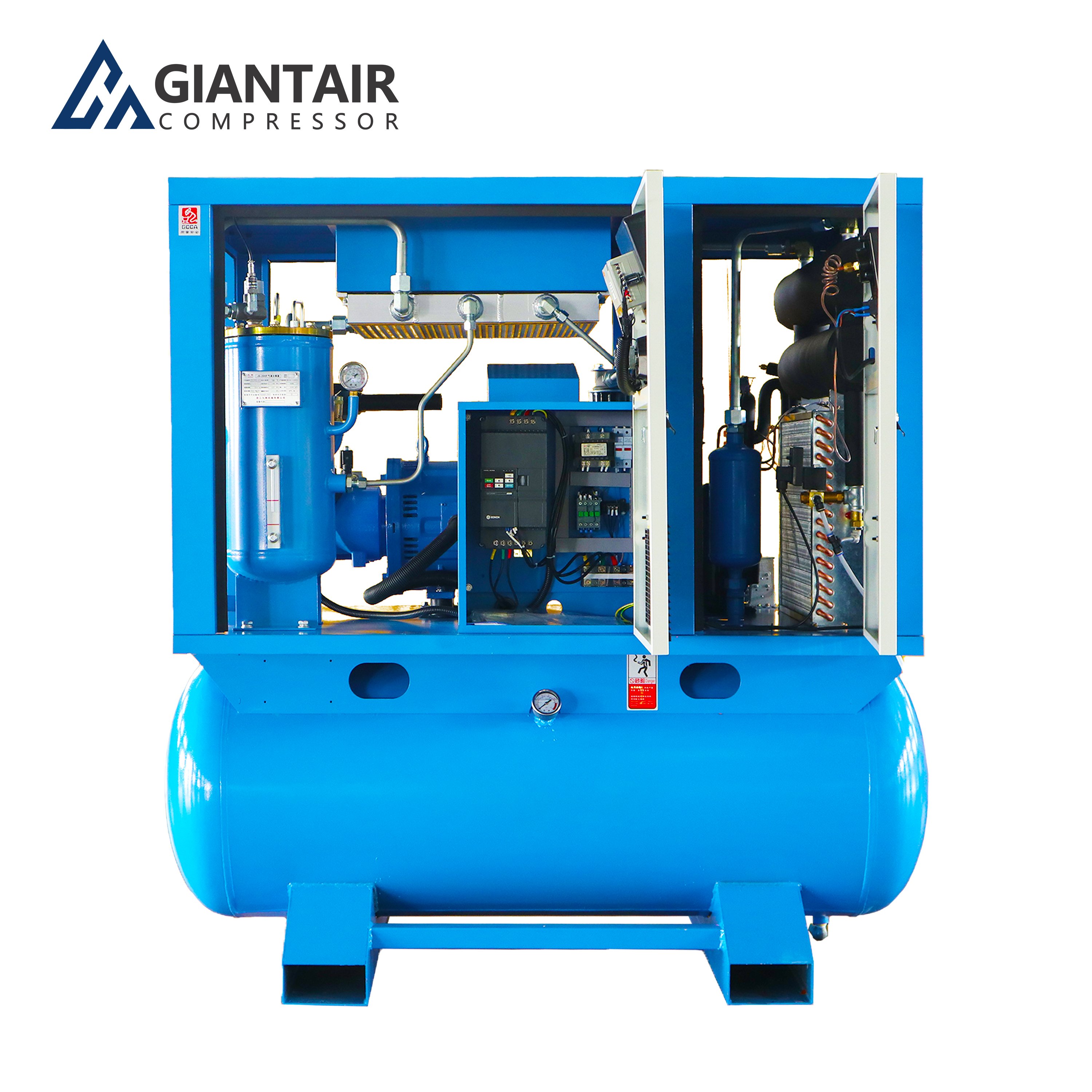GiantAir 4kw 5.5kw 7.5kw 11kw 15kw Industrial Silent Electrical Rotary Screw Air Compressor with Dryer and Tank