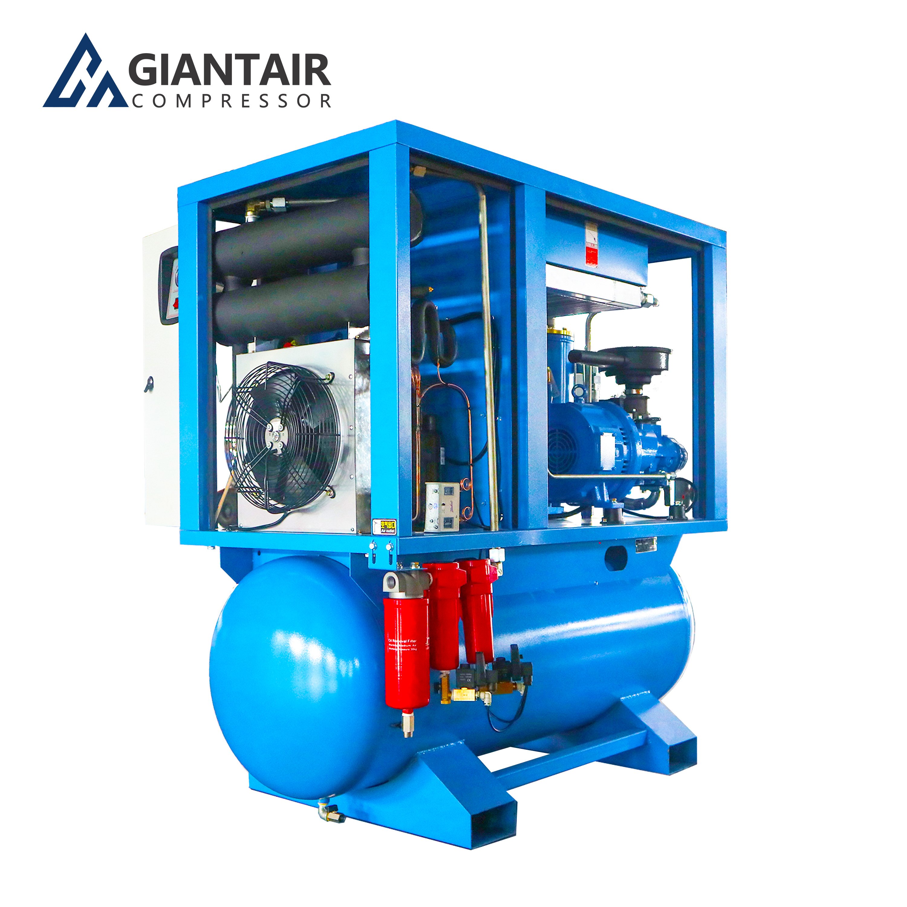 GiantAir 4kw 5.5kw 7.5kw 11kw 15kw Industrial Silent Electrical Rotary Screw Air Compressor with Dryer and Tank