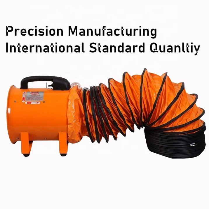 220V/50Hz 8" 200MM 8 Inch Portable High Pressure Axial Flow Industrial Exhaust Air Blower Fans With Duct 5 Meter- Orange