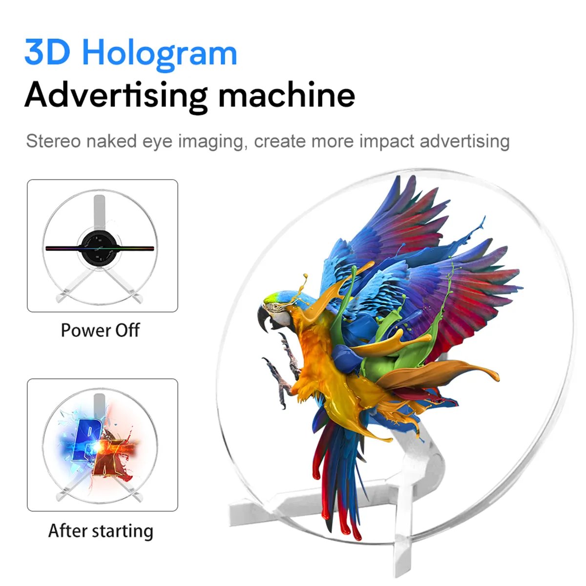 3D Holographic Advertising Fan, Small Size 3D Image and Video in air Display 35cm Desktop with Cover and Bracket