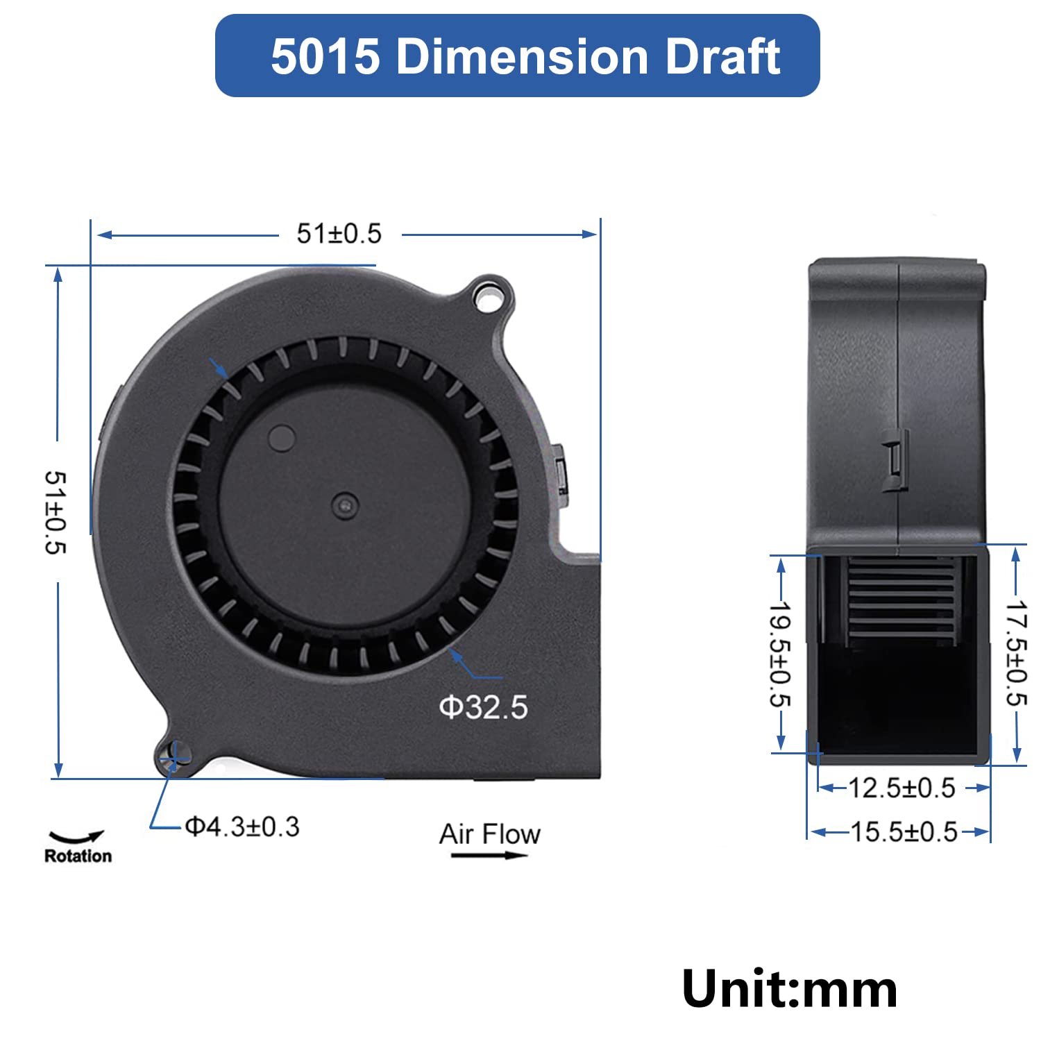 50x50x15mm 5V 12V Volt DC Brushless Blower Fan 5015 3D Printer Blower Fan Ventilation Exhaust Fan