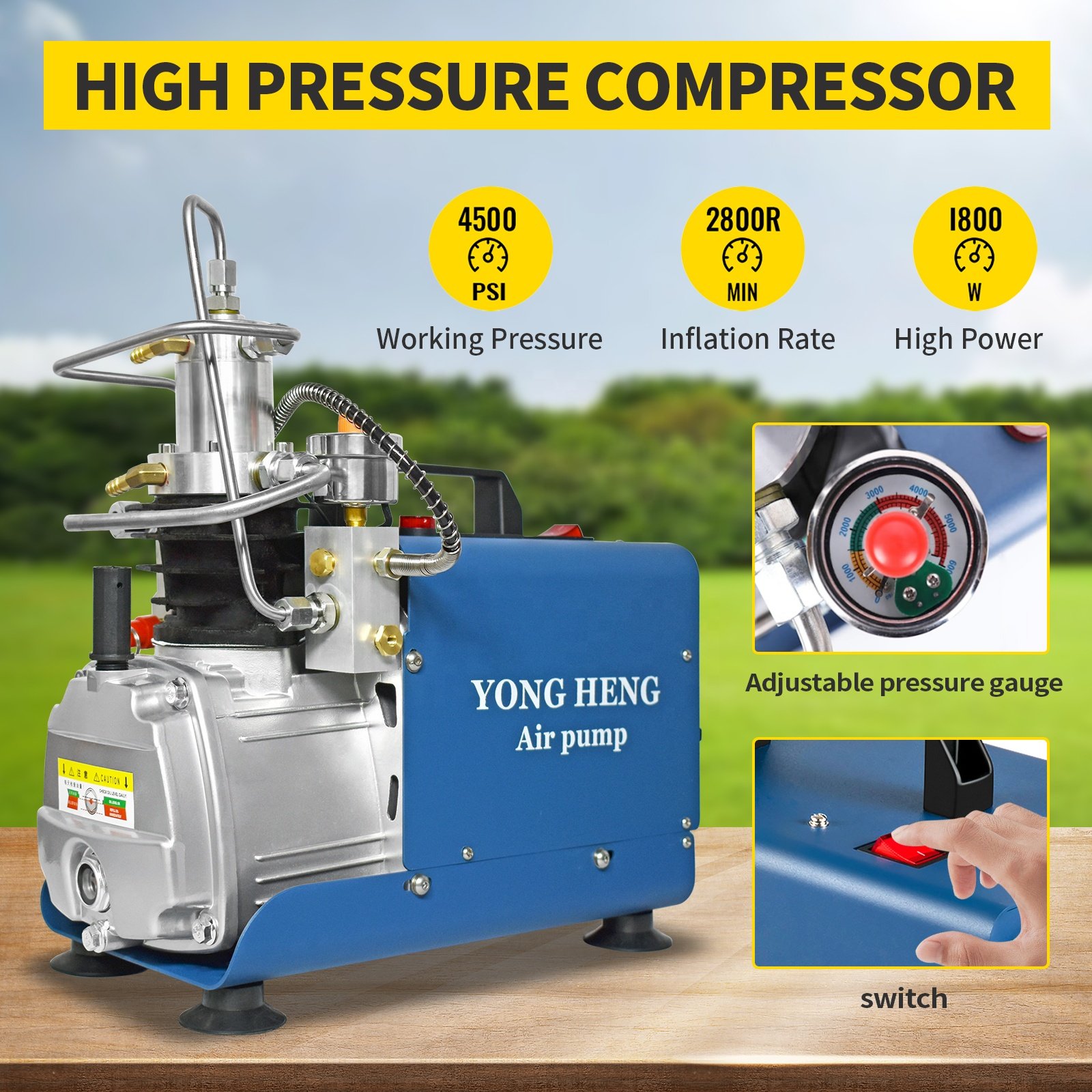 Yongheng OEM ODM CE Wholesale 110V/220V 4500psi High Pressure 300bar 30mpa Scuba Diving Snorkeling Paintball PCP Air Compressor