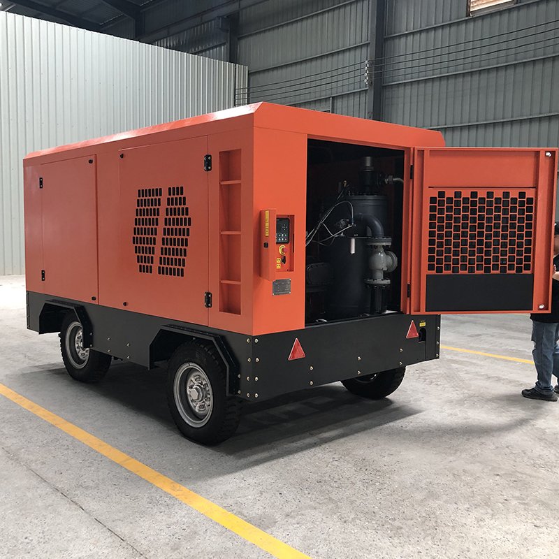 600 Cfm 13 Bar 191kW Diesel Engine Portable Mobile Customizable Skid Mounted Screw Air Compressor for Power Plant