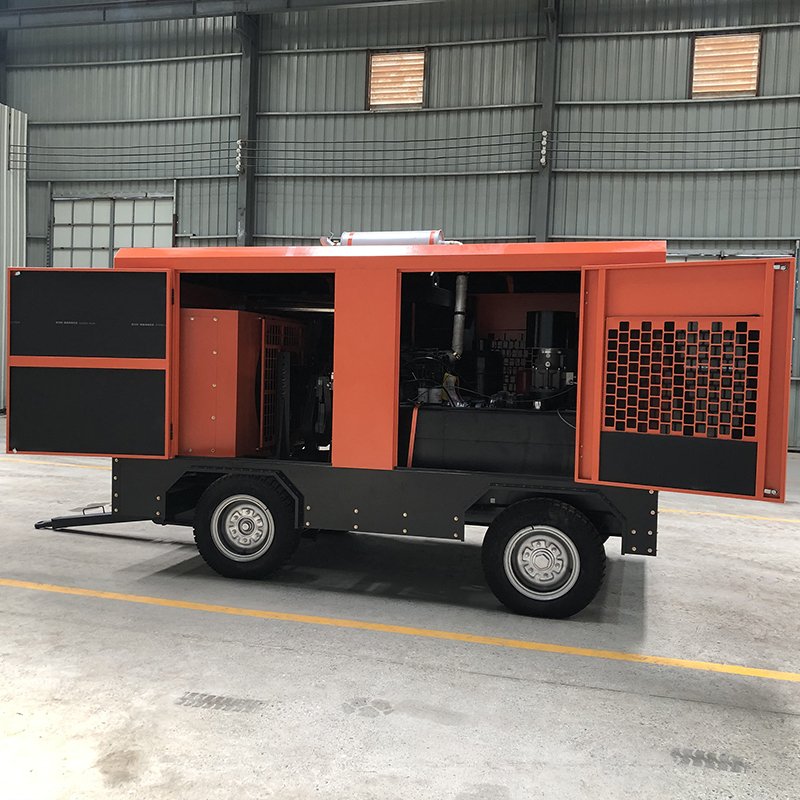 600 Cfm 13 Bar 191kW Diesel Engine Portable Mobile Customizable Skid Mounted Screw Air Compressor for Power Plant
