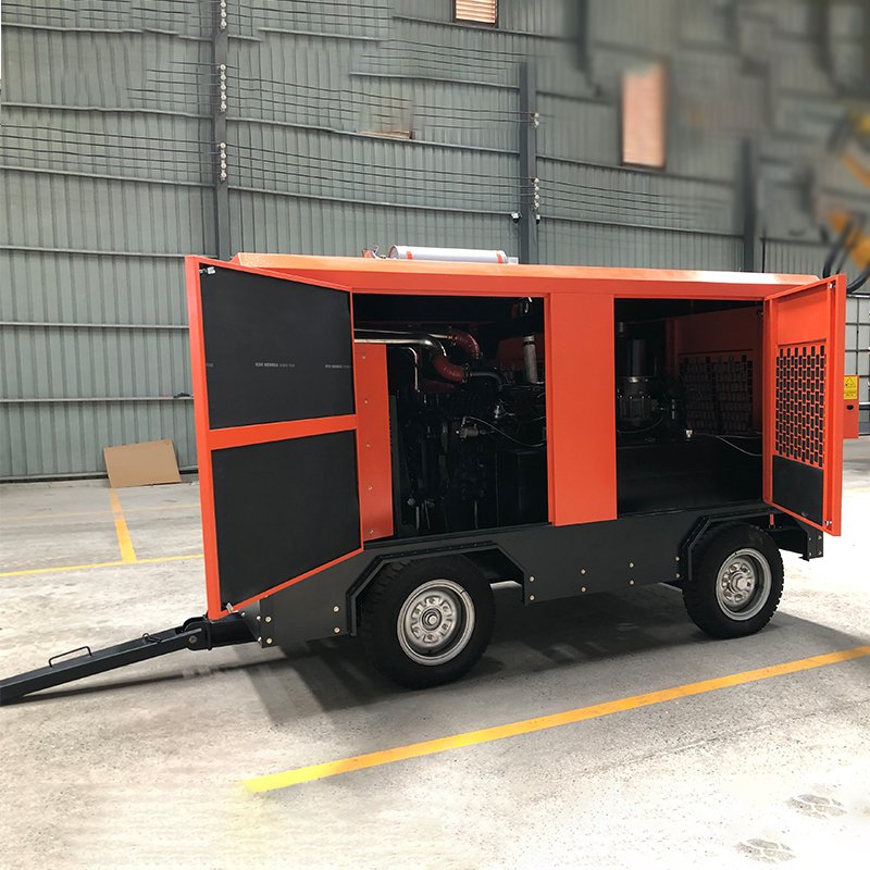 600 Cfm 13 Bar 191kW Diesel Engine Portable Mobile Customizable Skid Mounted Screw Air Compressor for Power Plant