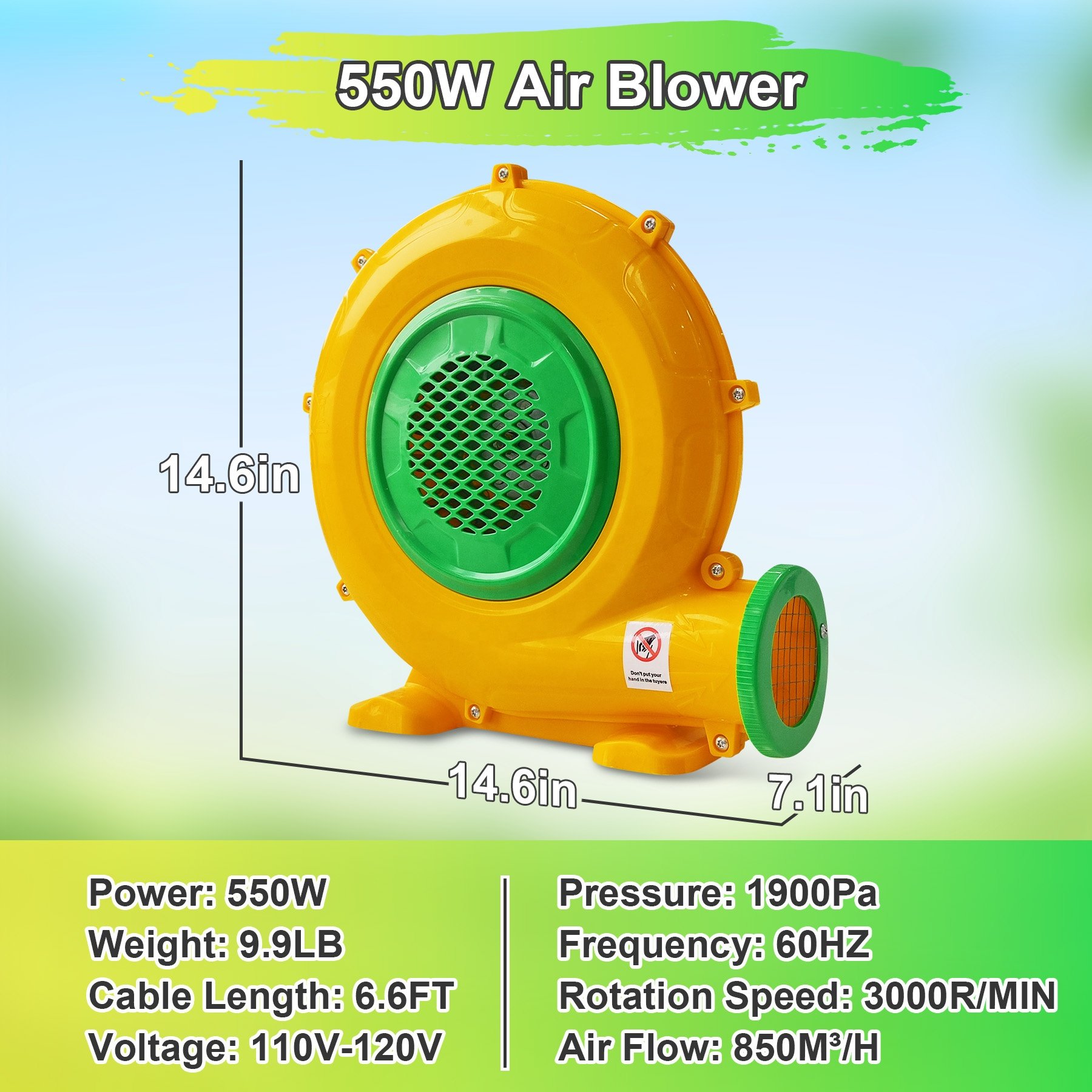 High Power 550W Electric Medium Pressure Inflatable Blower Fan Inflatable Slide Jumping Castle Air Blower for Bounce House
