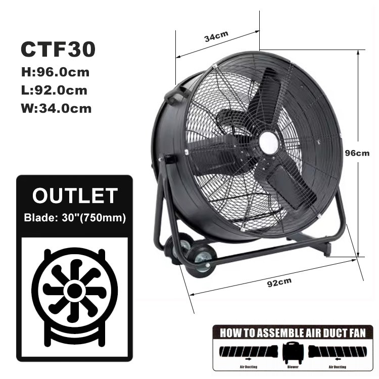 30 Inch 3 Speed High Velocity Airflow Tilting Direct Drive Floor Drum Fan