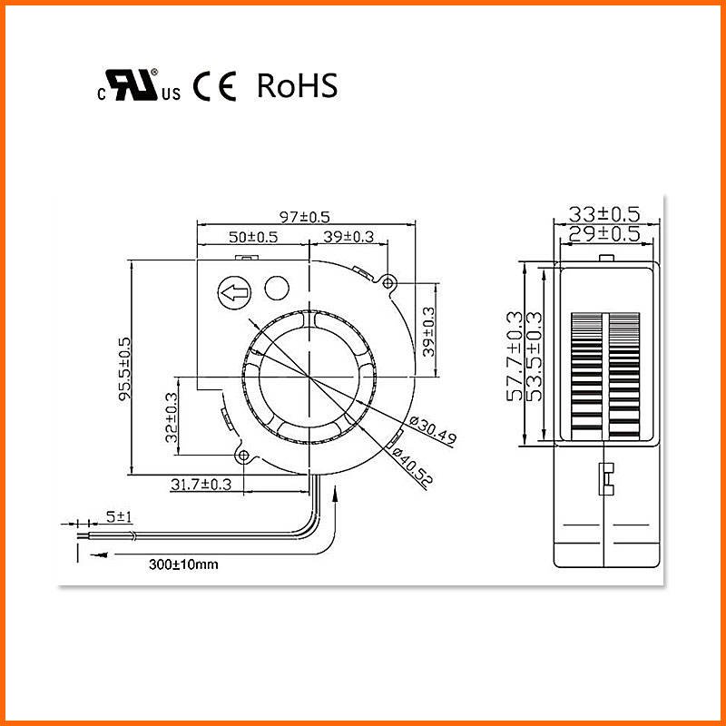 97mm Centrifugal Blower Fan 9733 12V 24V 48V 97X97X33mm Ball Bearing Axial Cooling Mini Air Blower Fan