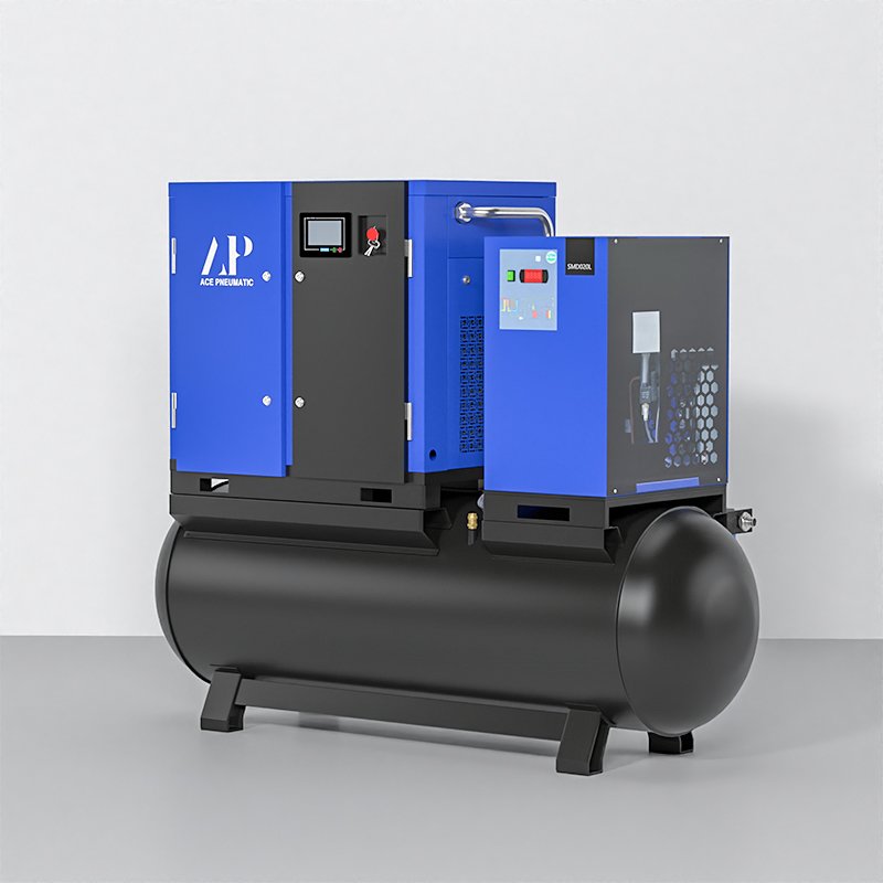 Industrial Compressor Price 7.5Kw 10Hp 8bar Silent Integrated Tank Rotary Screw Air Compressors With Dryers