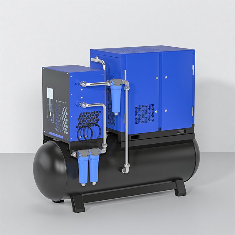 Industrial Compressor Price 7.5Kw 10Hp 8bar Silent Integrated Tank Rotary Screw Air Compressors With Dryers