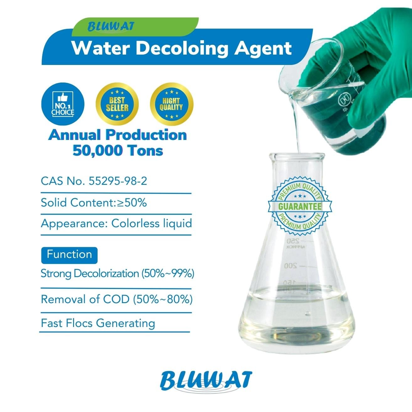 BWD-01 Color Removal Chemical for Car Washing Water Chemical Auxiliary Agent Polymer 55295-98-2 BLUWAT