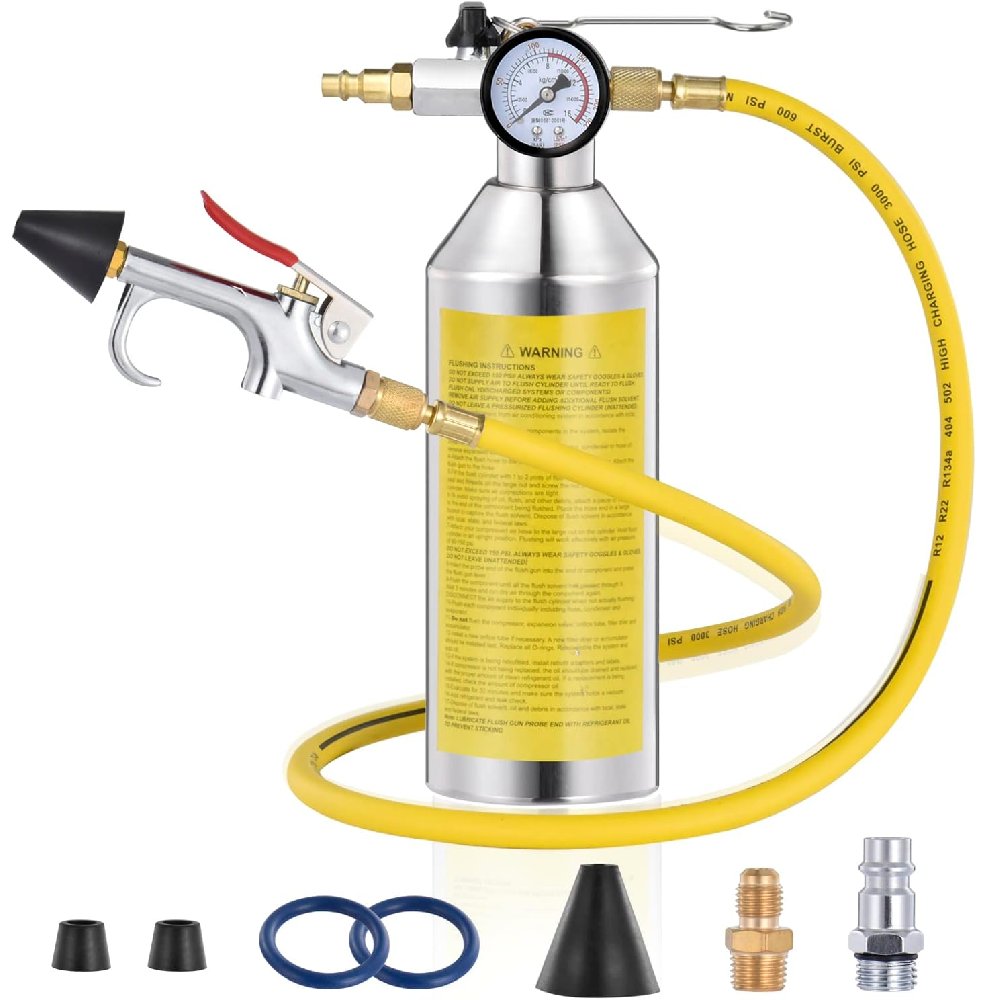 Car Air Conditioner System Clean Canister Flushing Gun Tool Set For R12 R22 R134A R404 With 220PSI Gauge Air Fittings And Hose