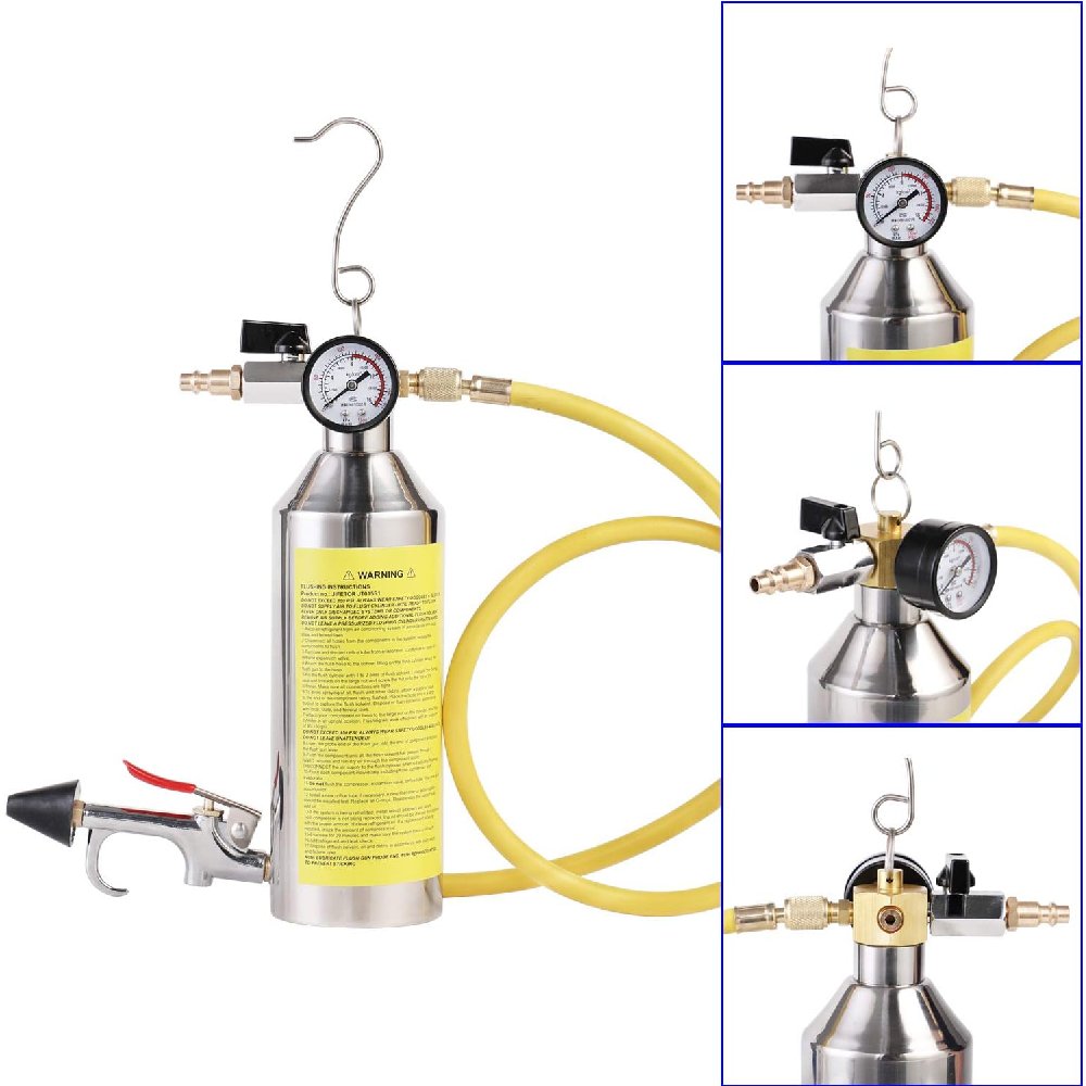 Car Air Conditioner System Clean Canister Flushing Gun Tool Set For R12 R22 R134A R404 With 220PSI Gauge Air Fittings And Hose
