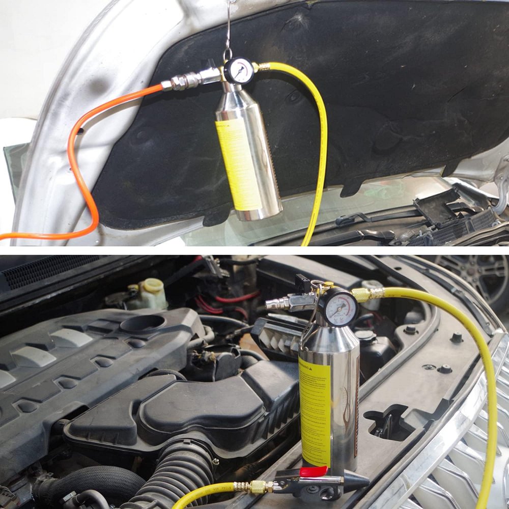 Car Air Conditioner System Clean Canister Flushing Gun Tool Set For R12 R22 R134A R404 With 220PSI Gauge Air Fittings And Hose