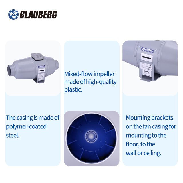 BLAUBERG Sound-Insulated Mixed-Flow Blower Fan Mixed 4 Inch 100mm Plastic AC Restaurant Tent Silent Axial Flow Fan