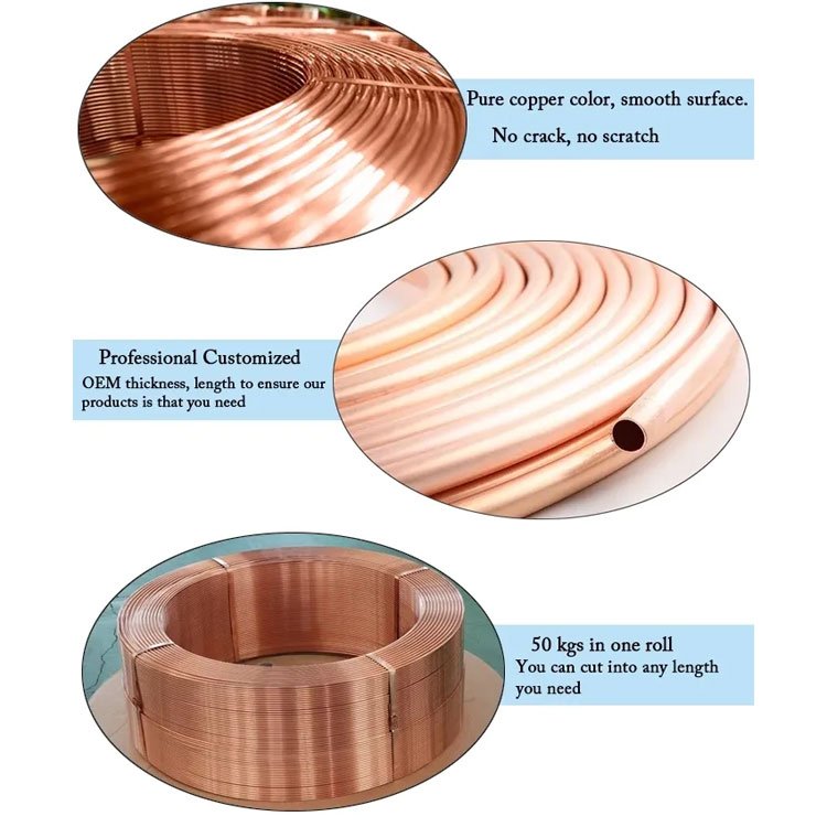 Copper Tube Condenser Coil Pipe Custom Flattened Tube Copper Heatpipe Copper Tube Header air Conditioning