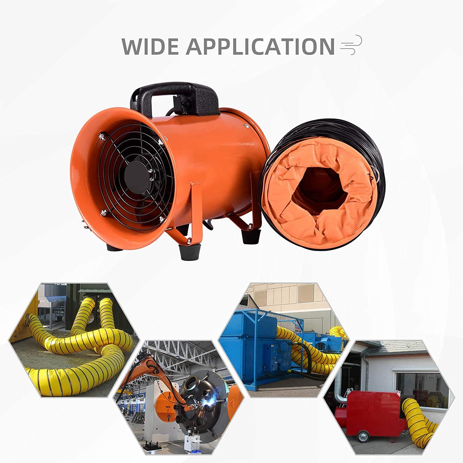 OneDry 10inch 250mm Industrial Portable Blower Fan CE SAA Axial Fan with Ducting Hose for Shipyard Welding Cooling Dust Collect