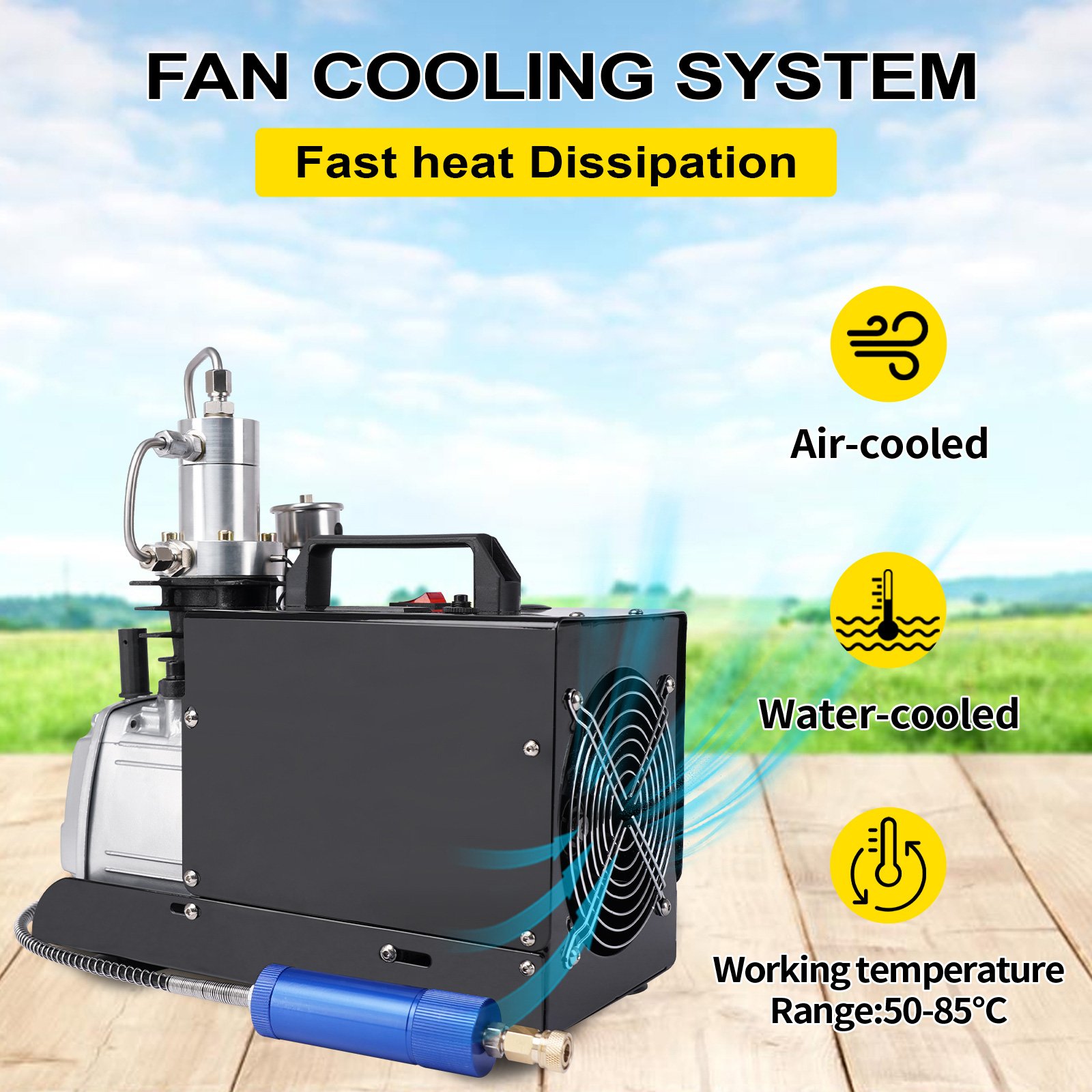 GP Portable Long Term Used Auto Stop 220V High Quality Fan Cooling 30Mpa 300bar 4500psi Electric PCP Paintball Air Compressor