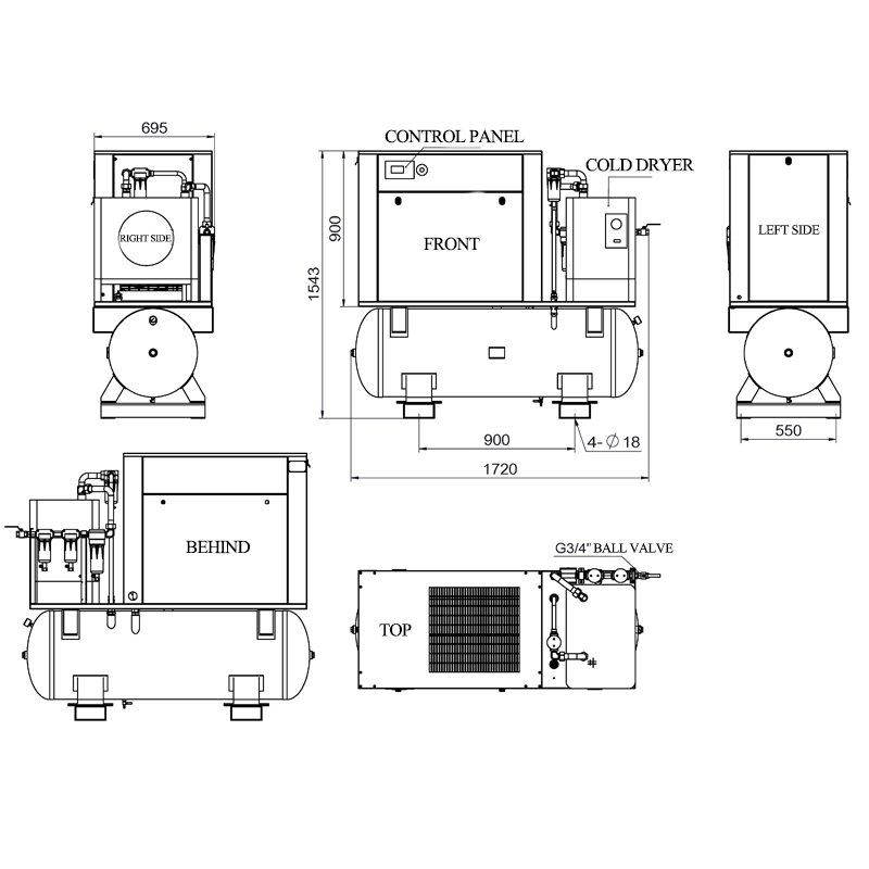 Air Compressors Industrial 10 HP 7.5 KW Combined Rotary Screw Air Compressor for Sandblasting