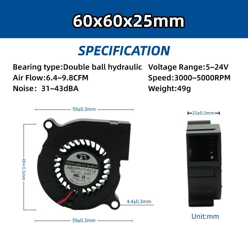 Wholesale Price High Speed Portable Axial Flow Fan for Household Appliances 6025 60x60x25mm IP58 IP68 Ventilator