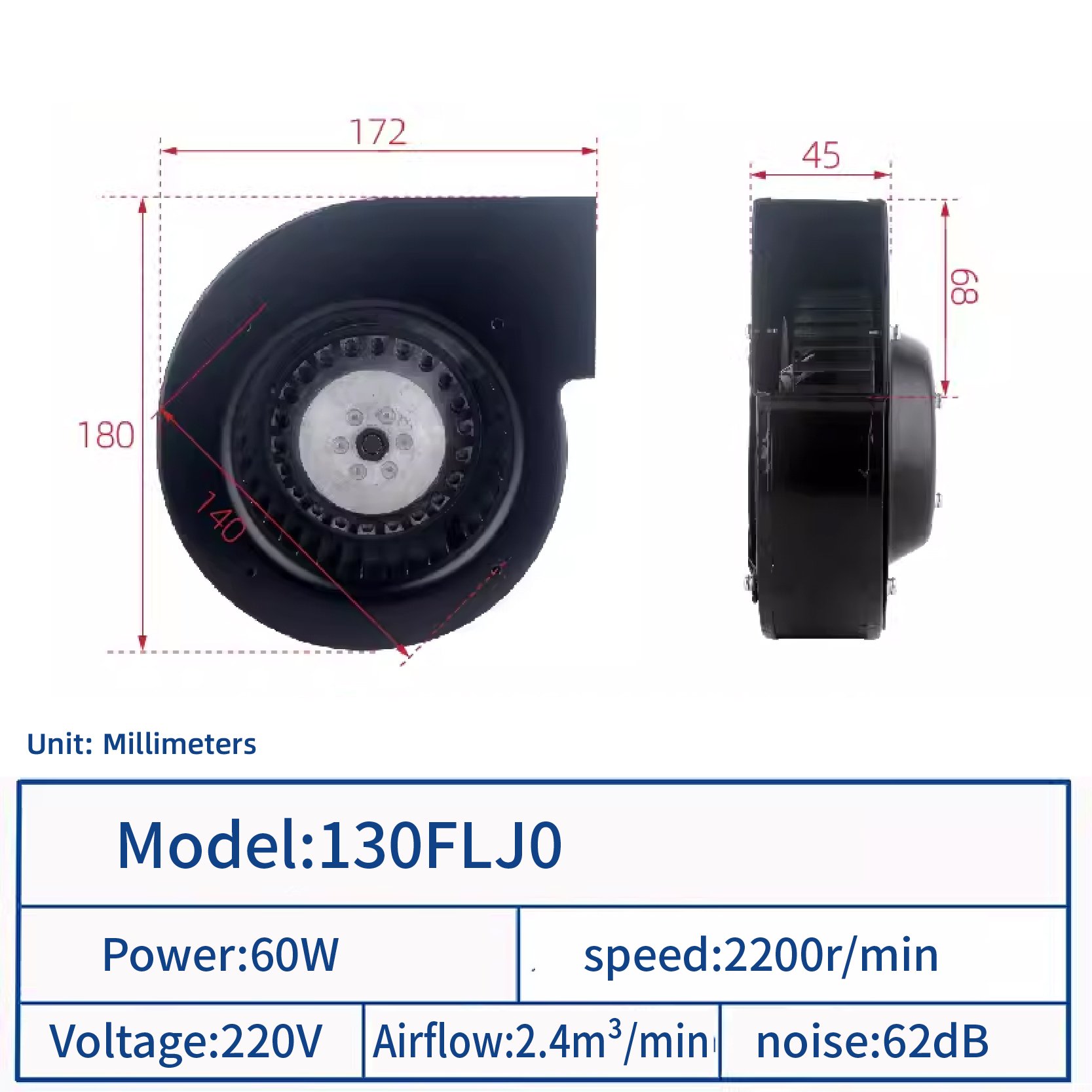 JEEK Low Noise 220v Blower with US or EU Plug 60W 2200rpm Copper Wire Wood Stove Centrifugal Blower Fan Industrial