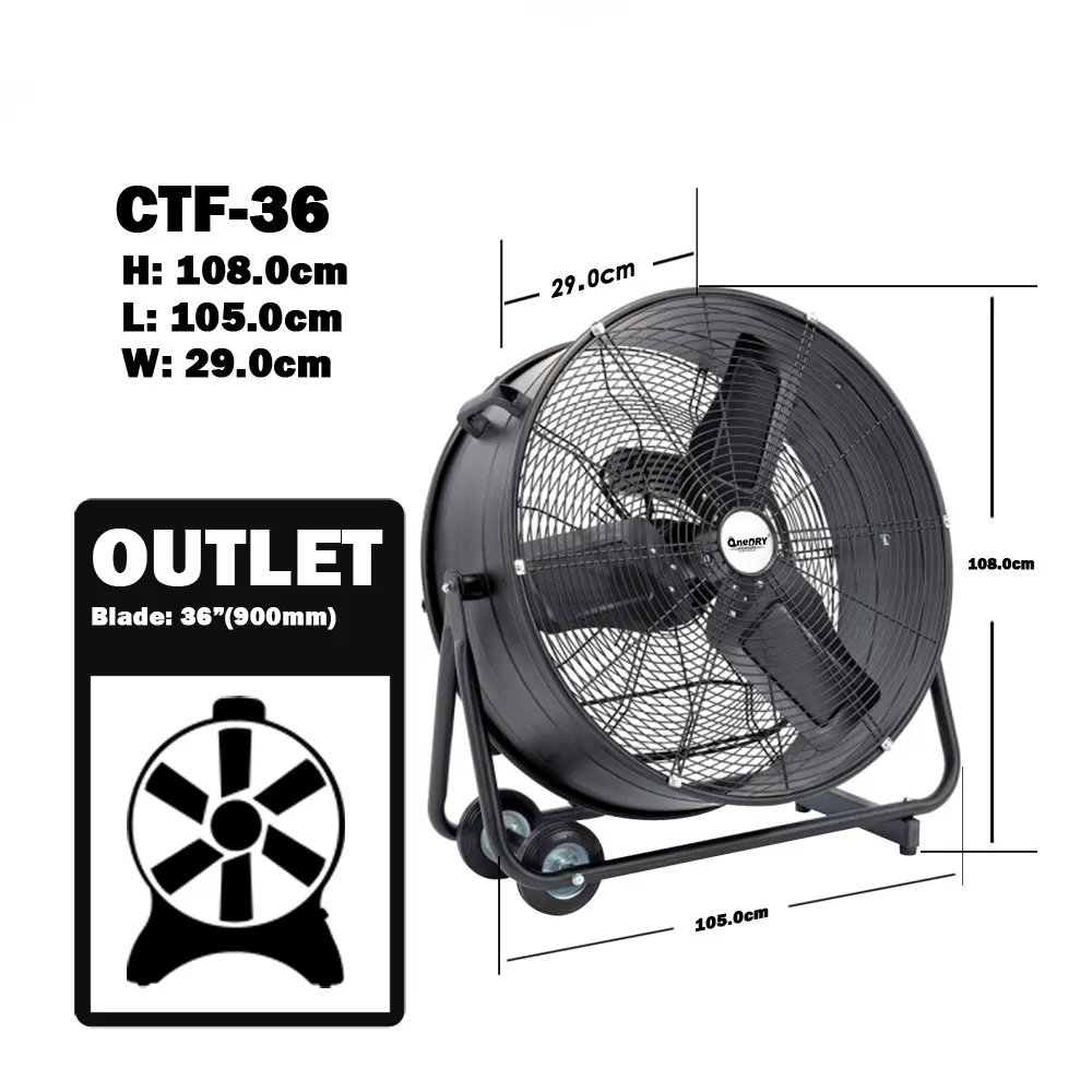 36' Heavy Duty Portable Industrial Drum Fan Quiet Cool Air Blower Fan Ventilation System for Garage Shop & Warehouse 110V 120V
