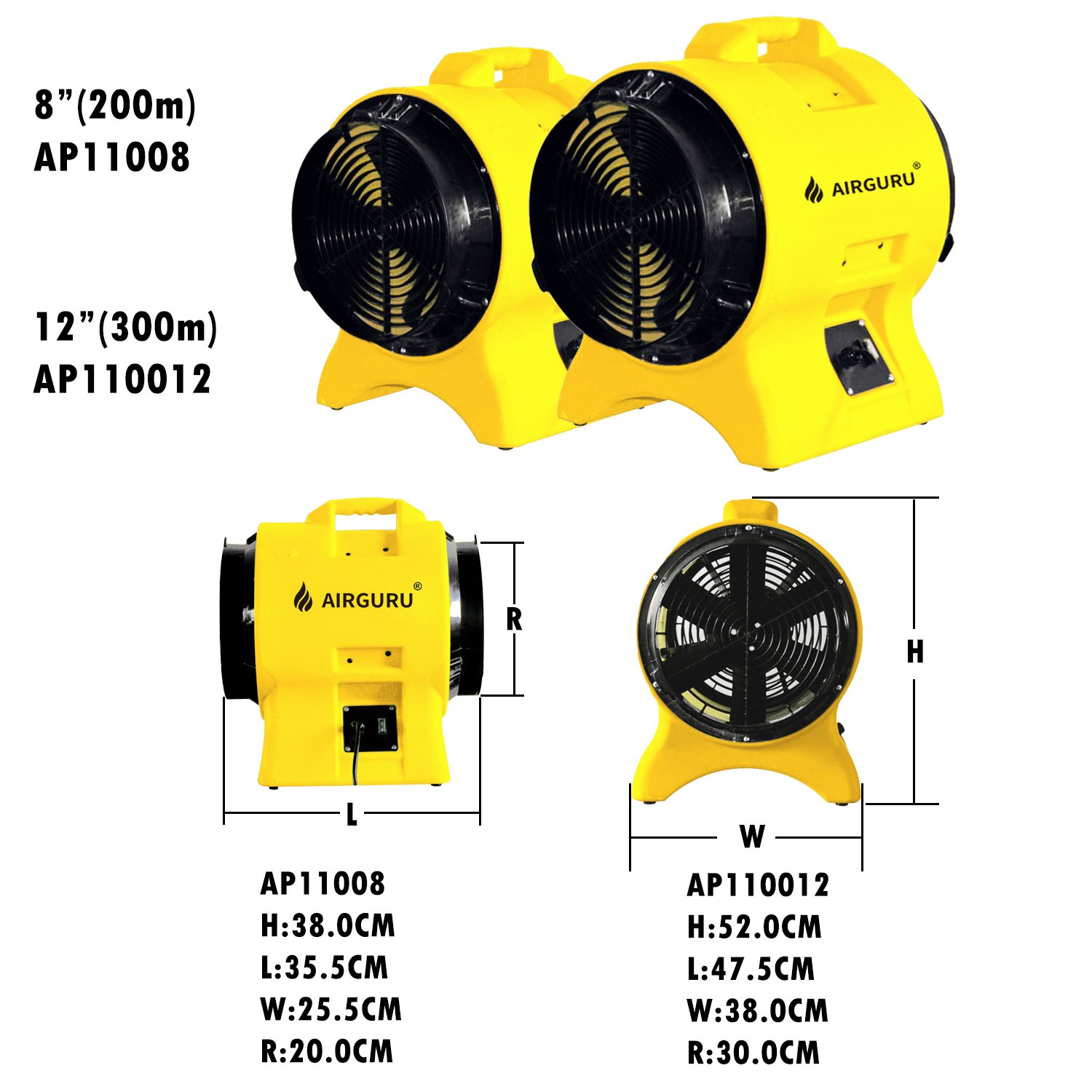 W Updated 8INCH 1/4HP Industrial Extractor Fan Typhoon Blower Portable Exhaust Air Cordless Blower Ventilation Fan Machine