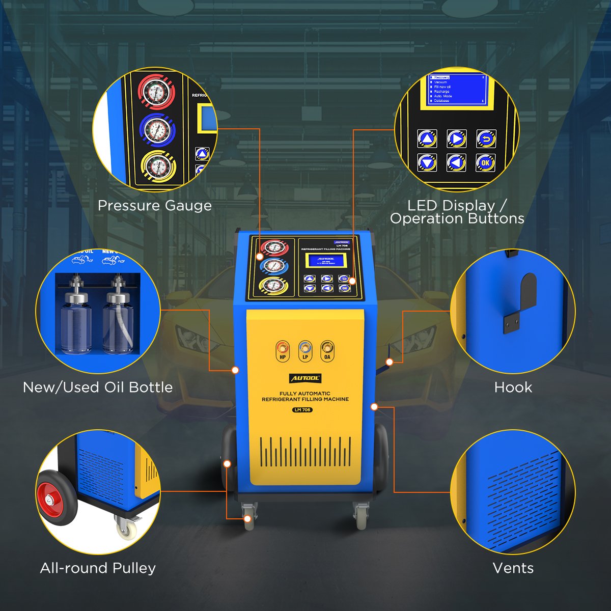 AUTOOL LM706 Refrigerant Recovery Machine With Refrigerant Recovery & Vacuuming & Refueling & Filling Refrigerant For R134a/ R12