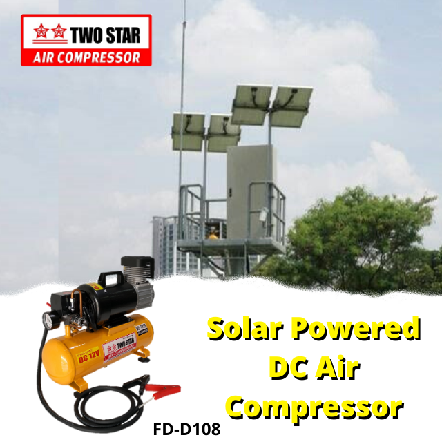 12V High Efficiency Long Duty Cycle DC Oil Free Solar Powered Mini Air Compressor with 8 Liters tank & Low Pressure Auto Cut off