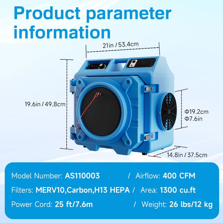 1/10HP High-Efficiency Air Scrubber System with Portable HEPA Filter Electric Power Source EU & US Plug Water Damage Restoration