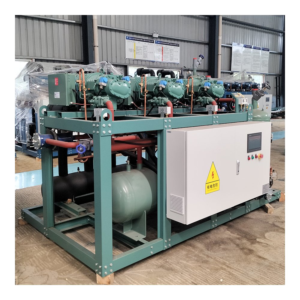 Water Cooled Screw Refrigeration Compressor Condensing Unit HSN7451-60-40P 60 HP Triple Screw Parallel Compressor Unit