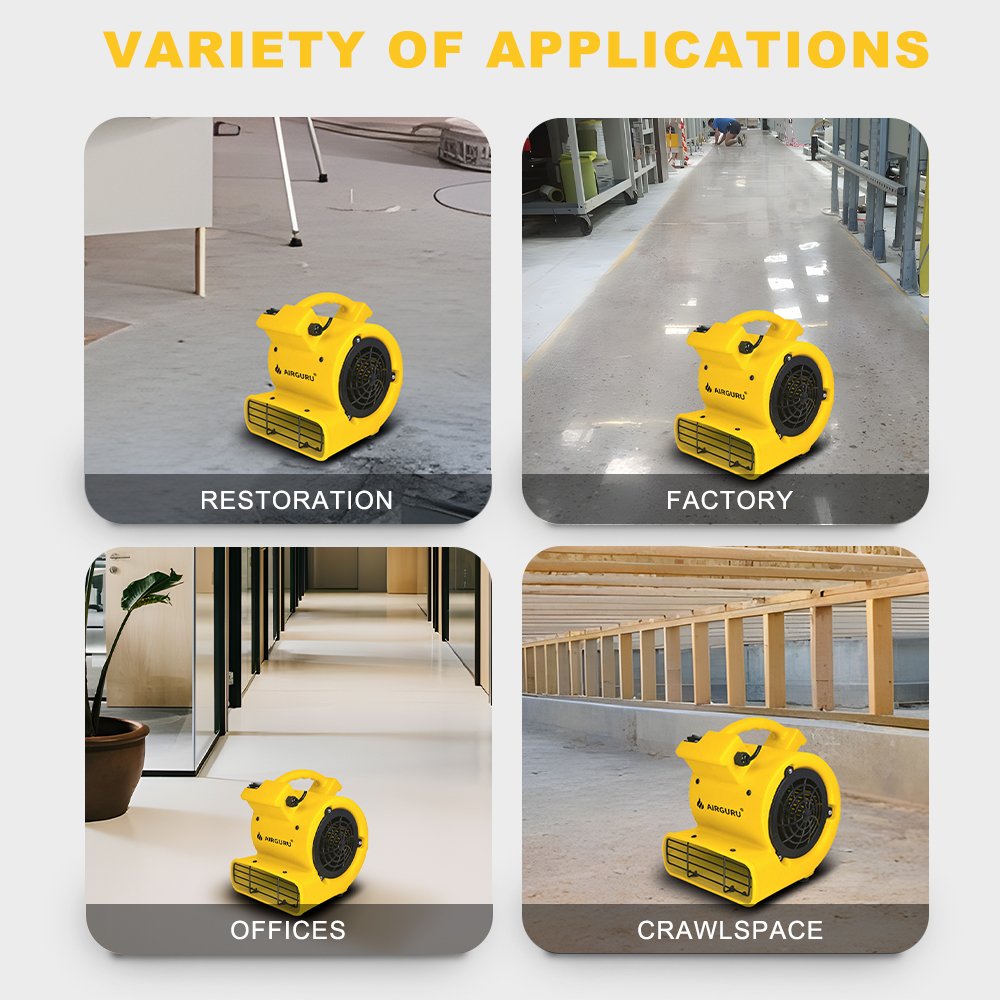 Airguru Wholesale 1/12Hp Durable Lightweight Air Mover 300Cfm Carpet Dryer Blower Floor Fan for Pro Janitorial Cleaner