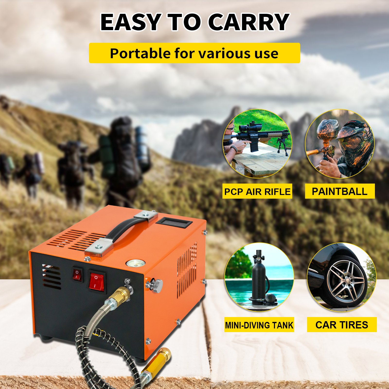 GP Hot Sale 12V 110V 220V High Pressure External Converter 300bar 4500psi 30mpa Snorkeling Paintball Hunting PCP Air Compressor