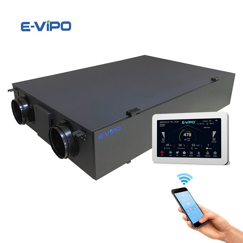 E-VIPO Air to Air Exchangers Recuperator Heat Recovery Unit Energy Saving EC Motor Heat Recovery System Dual VMC Horizontal Flow