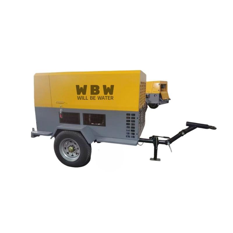 Mobile diesel Screw air Compressor 185 195cfm 8bar air Compressor