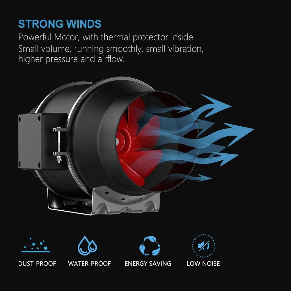 Silent 100mm 4 Inch Ec Duct Fan with Speed Regulation Ventilation Booster Duct Wall Exhaust Fan for Grow Tents Hydroponics