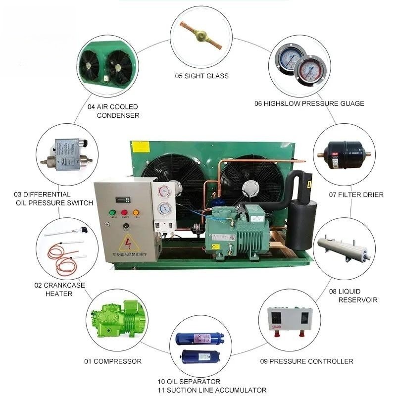 Bitzer Semi Enclosed Condenser Unit Freezer Customized With Cheap High Quality Refrigeration Meat Seafood 10hp 20hp