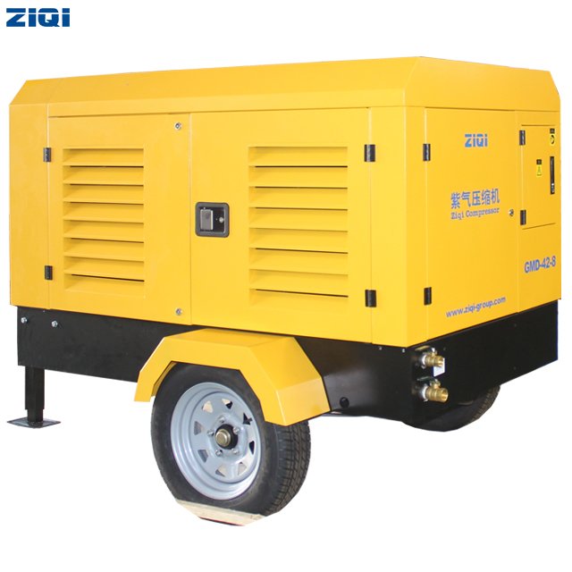 8bar 185cfm Diesel Engine Driven Movable Portable Screw Type Rotary Air Compressor for Water Well Drilling Rig Sandblasting