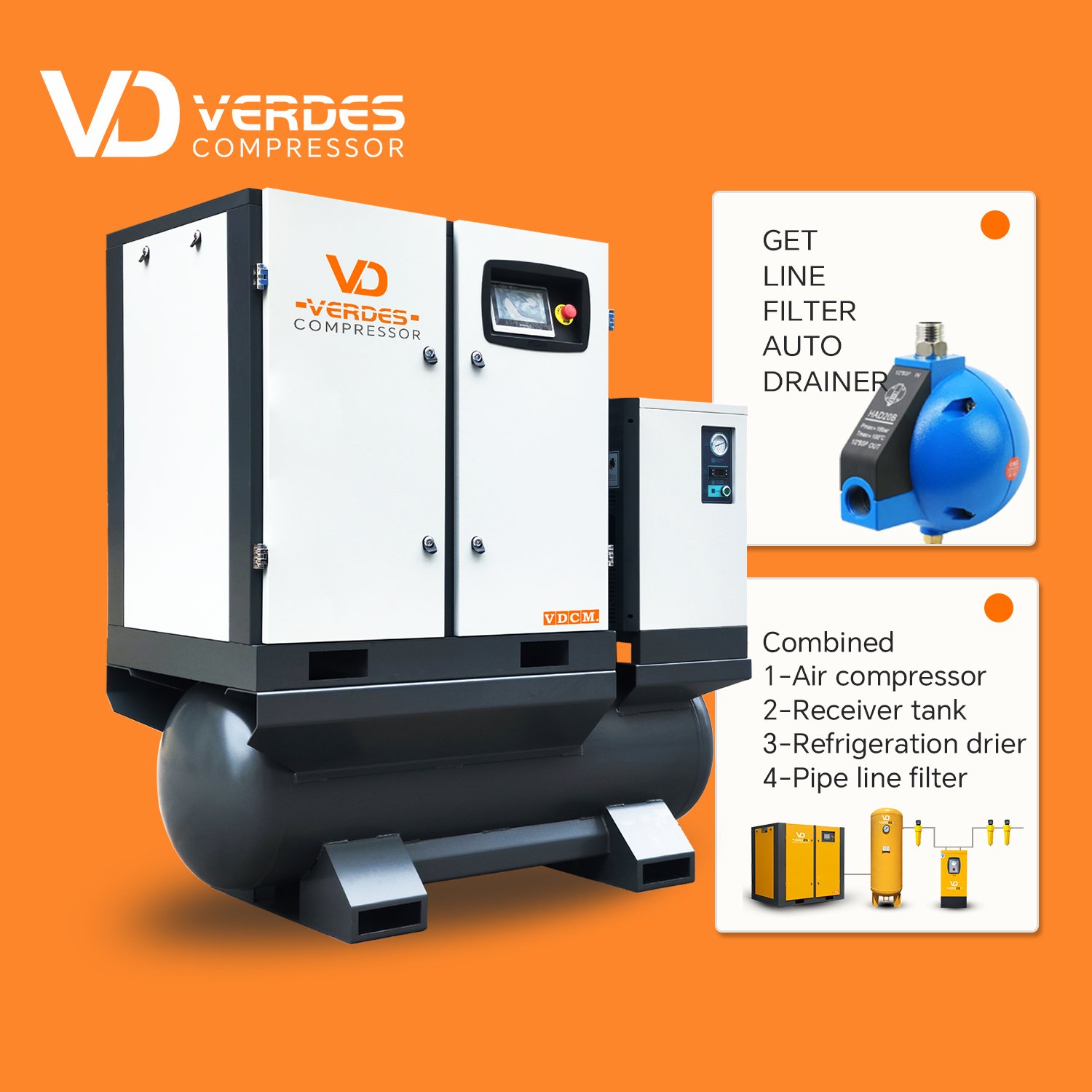 Four in One 15kw 20 hp 22kw 30 hp 8 10 15 16 bar Industrial Screw air Compressor for Laser Cutting Machine with Dryer 400l 500l