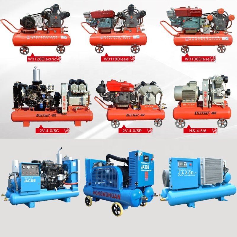 Gas Air Compressor 5 Bar Diesel Engine Portable Used 100cfm Piston Mining Air Compressors With Jack Hammer/Rock Drill Hammer